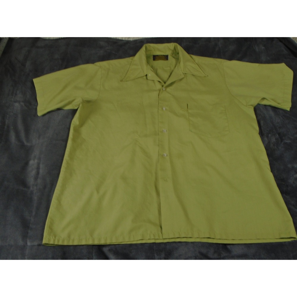 Vintage‎ Sears Perma Prest Mens M Short Sleeve Button Down Shirt Lime Green 5589